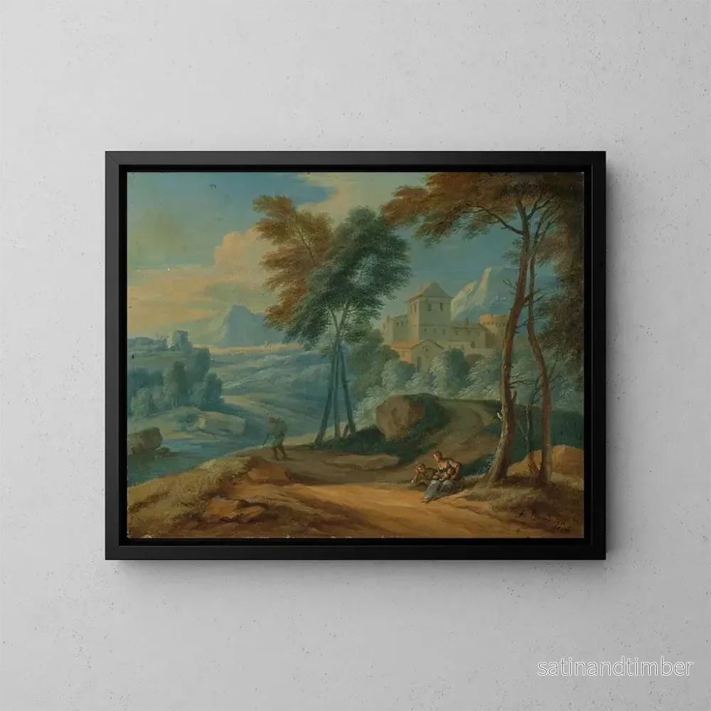 Reproduktion av målningen av italienskt skoglandskap med figurer – Frans Boudewyns Reproduktion av målningen av italienskt skoglandskap med figurer – Frans Boudewyns