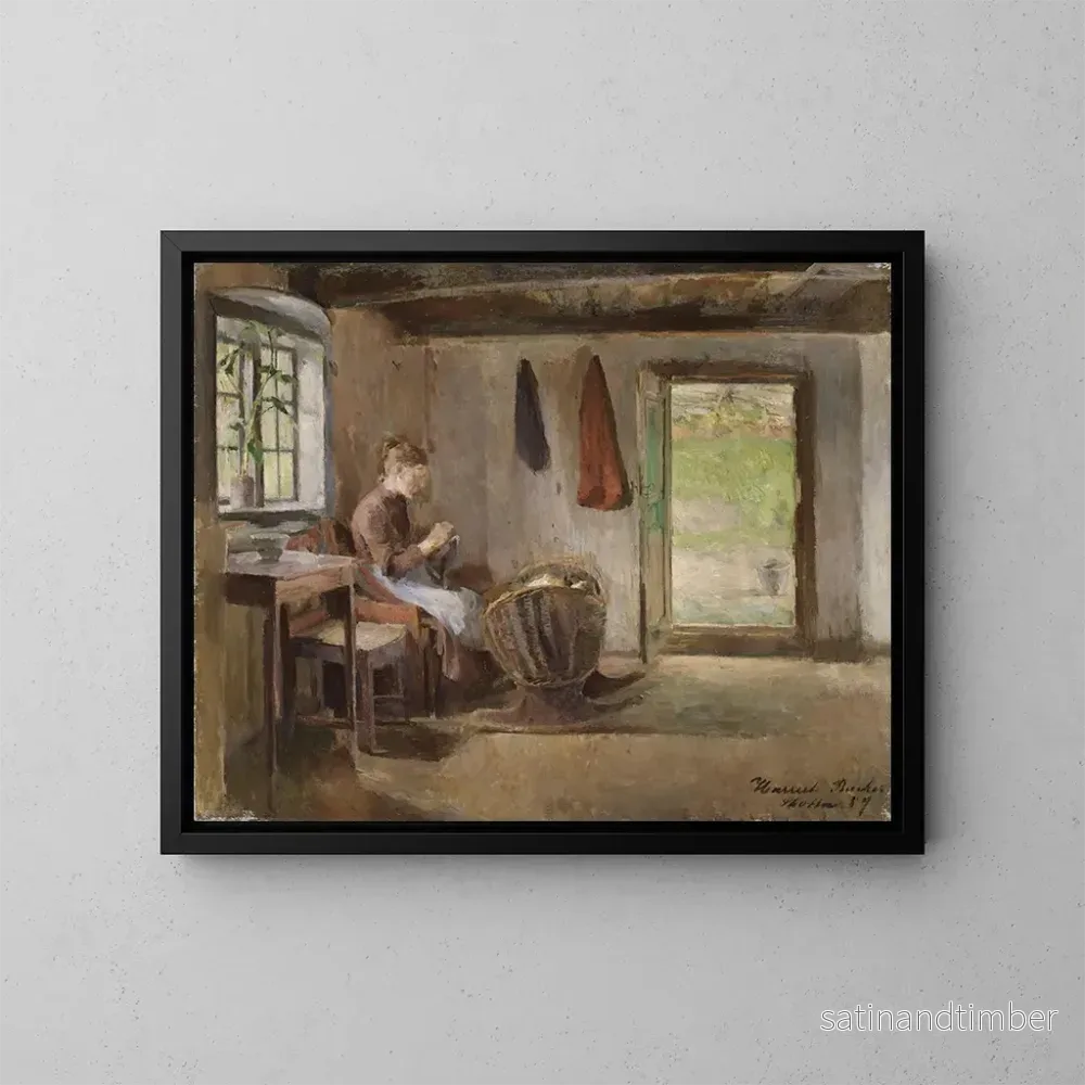 Reproduktion av målningen av inomhusgård i Skotta i Brum - Harriet Backer
