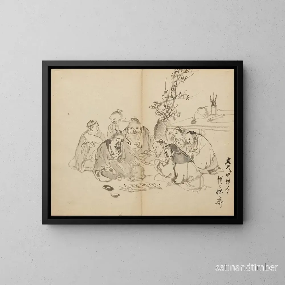 Reproduktion av målningen Samling av forskare - Kawanabe Kyōsai