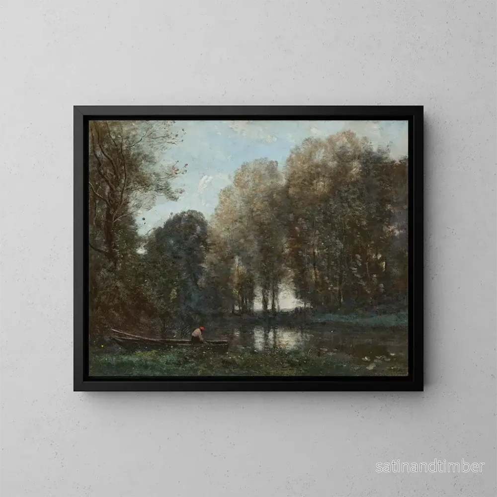 Reproduktion av målningen Fiskare förtöjd vid den gröna stranden - Jean-Baptiste-Camille Corot