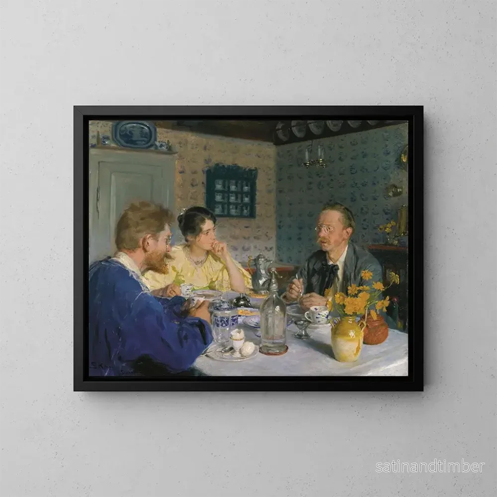 Reproduktion av målningen En frukost, konstnären, hans fru och författaren Otto Benzon - Peder Severin Krøyer