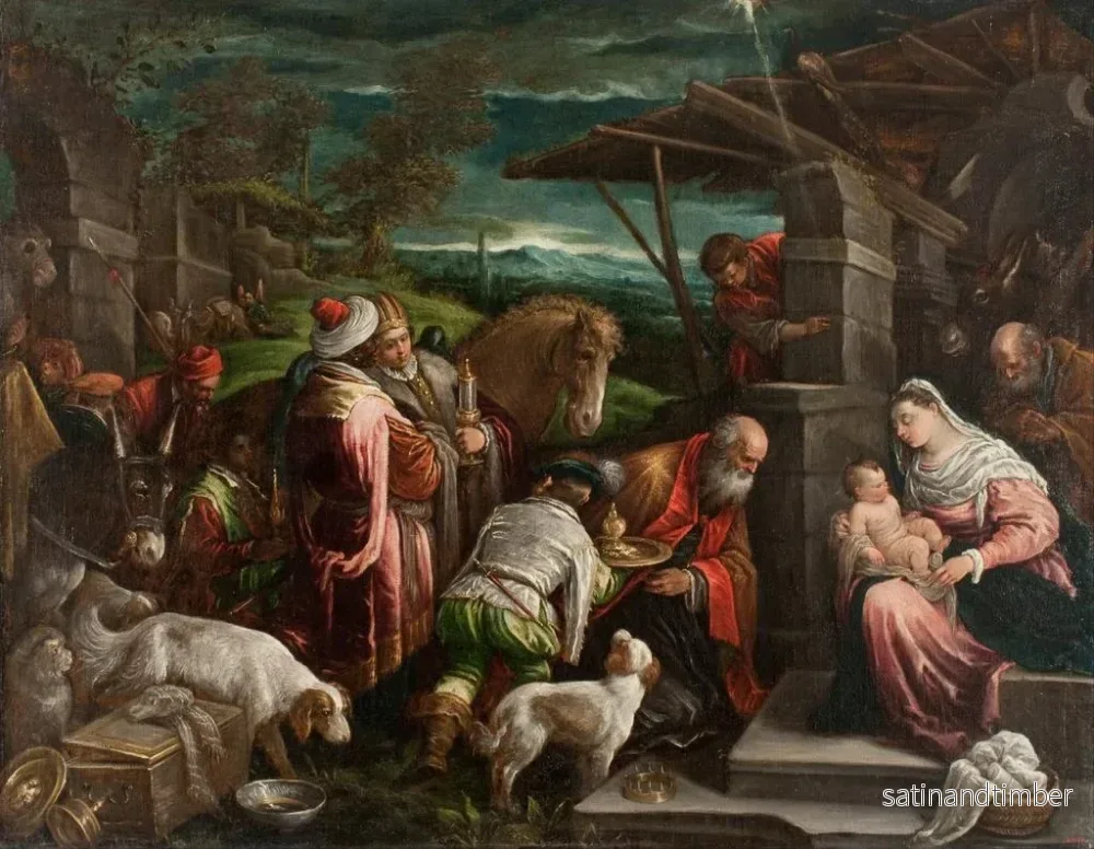 Reproduktion av målningen tillbedjan av de vise männen - Jacopo Bassano - Bild 2