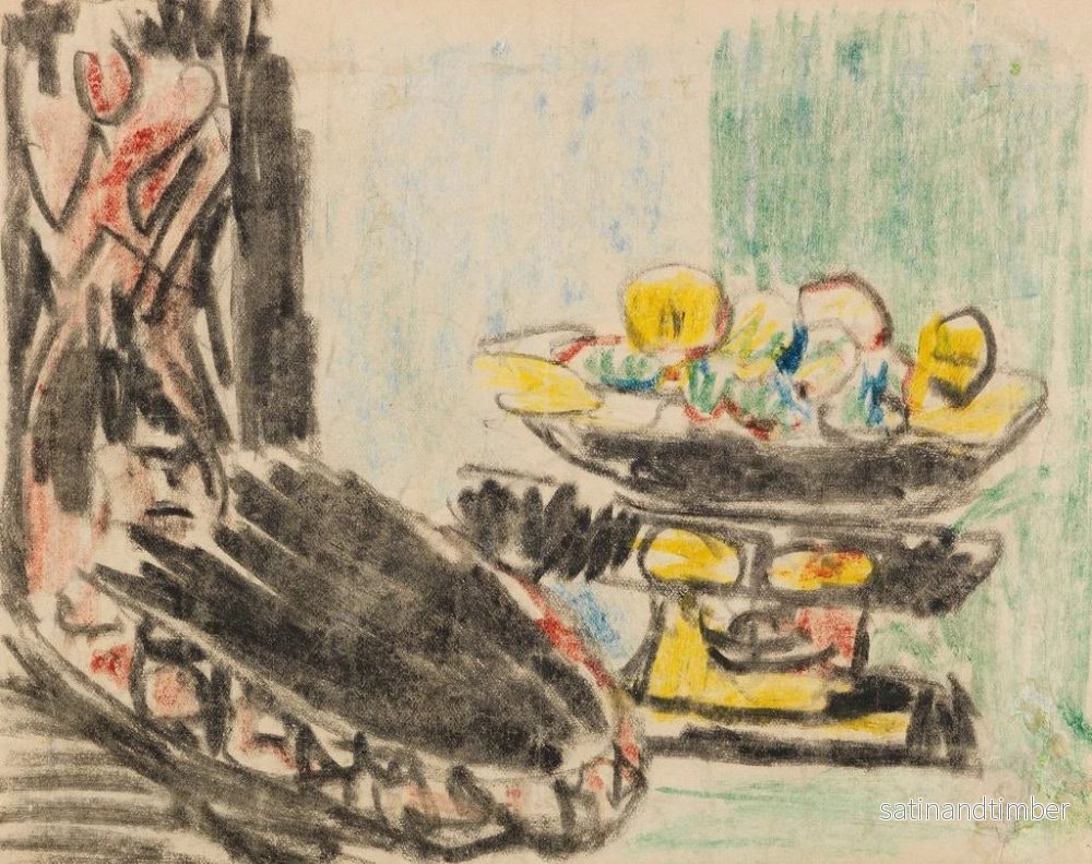 Reproduktion av målningen av stilleben bredvid en skulpterad stol - Ernst Ludwig Kirchner - Bild 2