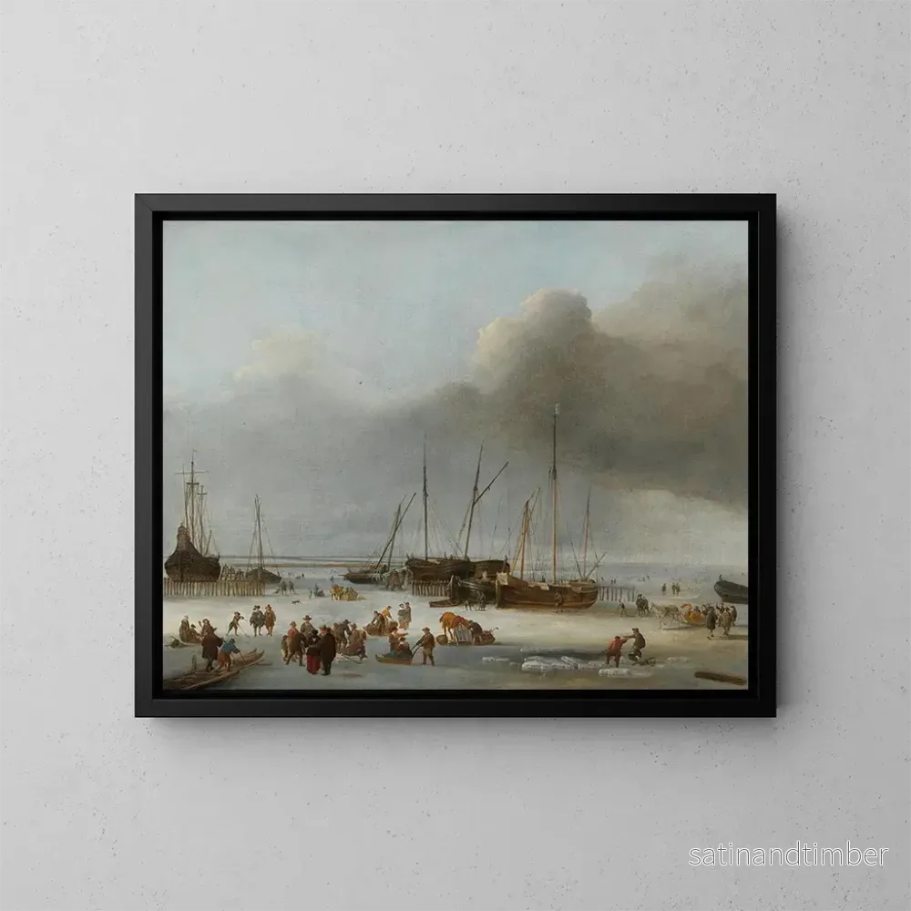 Reproduktion av målningen av skridskoåkning på kajerna i östra Amsterdam – Hendrick Jacobsz Dubbels Reproduktion av målningen av skridskoåkning på kajerna i östra Amsterdam – Hendrick Jacobsz Dubbels
