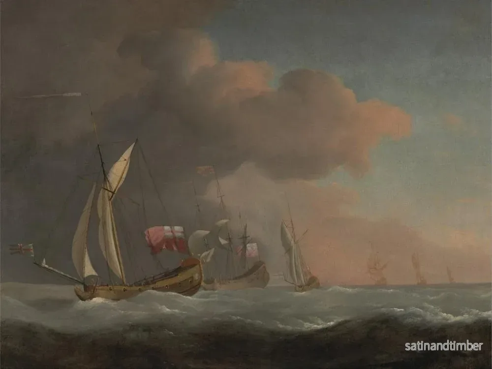 Reproduktion av målningen Engelska kungliga målningar av yachterna till sjöss i kraftig bris tillsammans med ett fartyg med kunglig flagga - Willem van de Velde den yngre - Bild 2