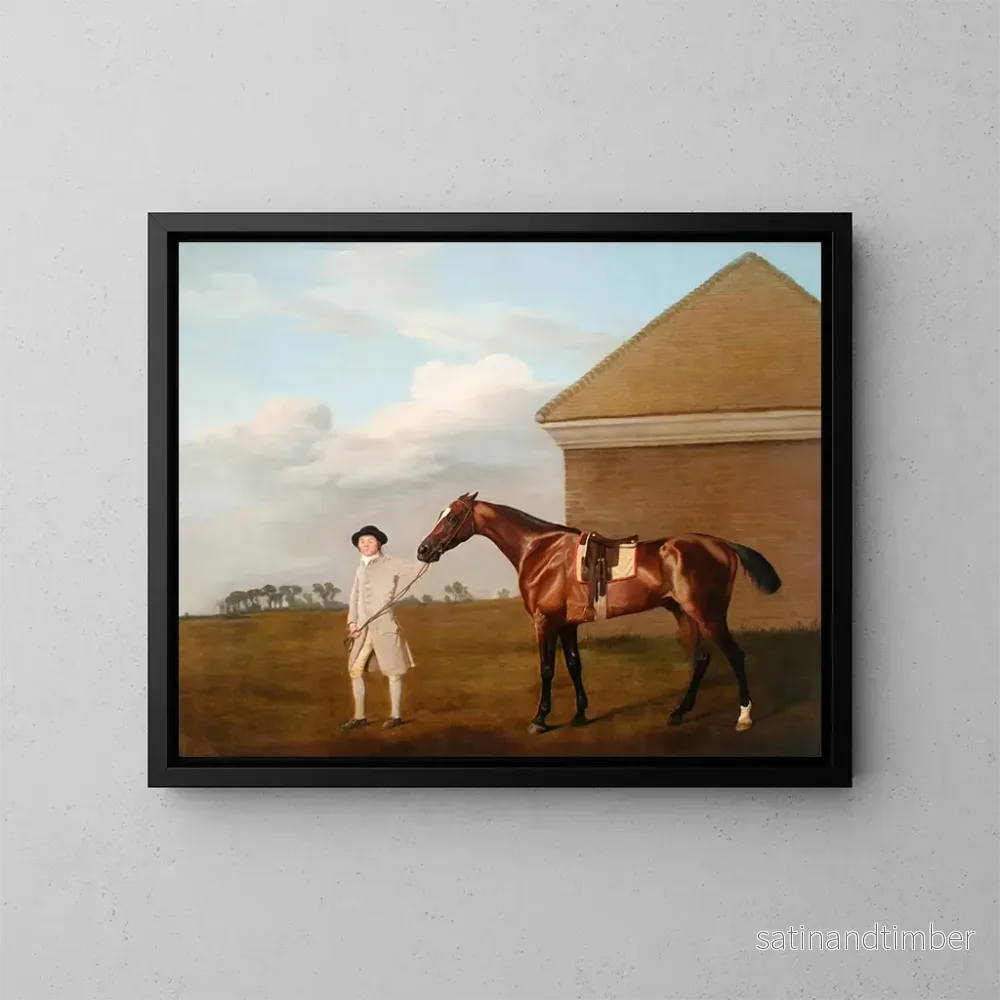 Reproduktion av målningen av Queue de feu med sin tränare vid hunddagiset på Newmarket Heath - George Stubbs