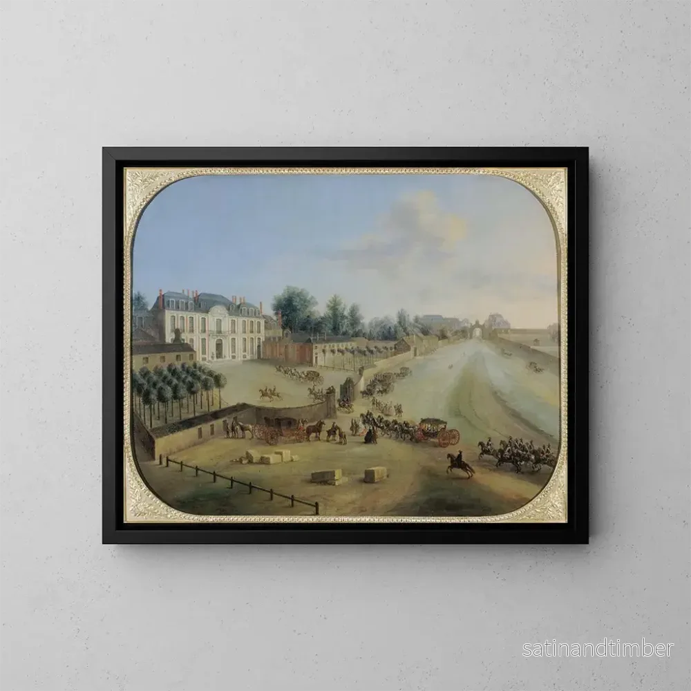 Reproduktion av målningen Vy över slottet Muette med kungens ankomst - Charles-Léopold Grevenbroeck