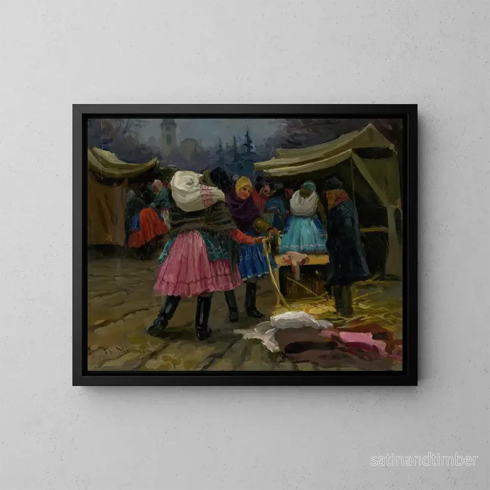 Reproduktion av målningen Sur le marché - Jozef Teodor Mousson