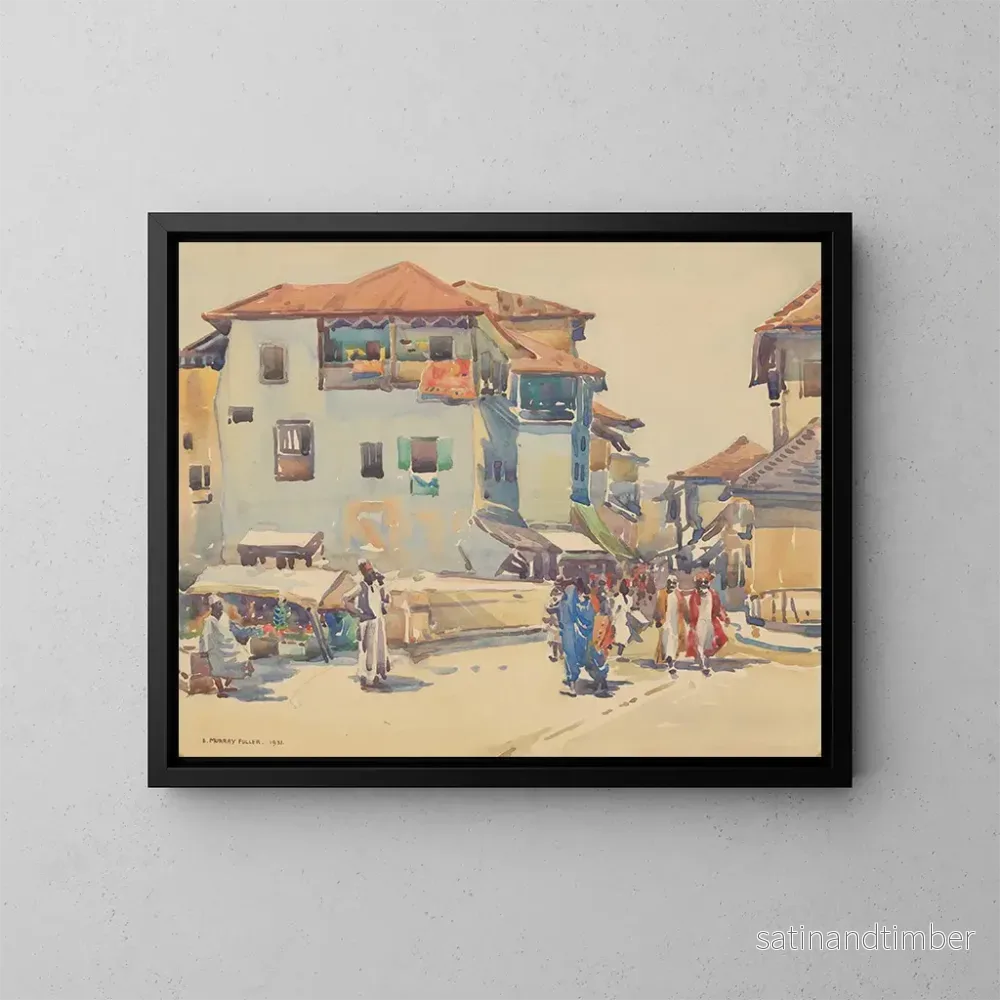 Reproduktion av målningen av Malindi-marknaden, Zanzibar - Edwin Murray Fuller
