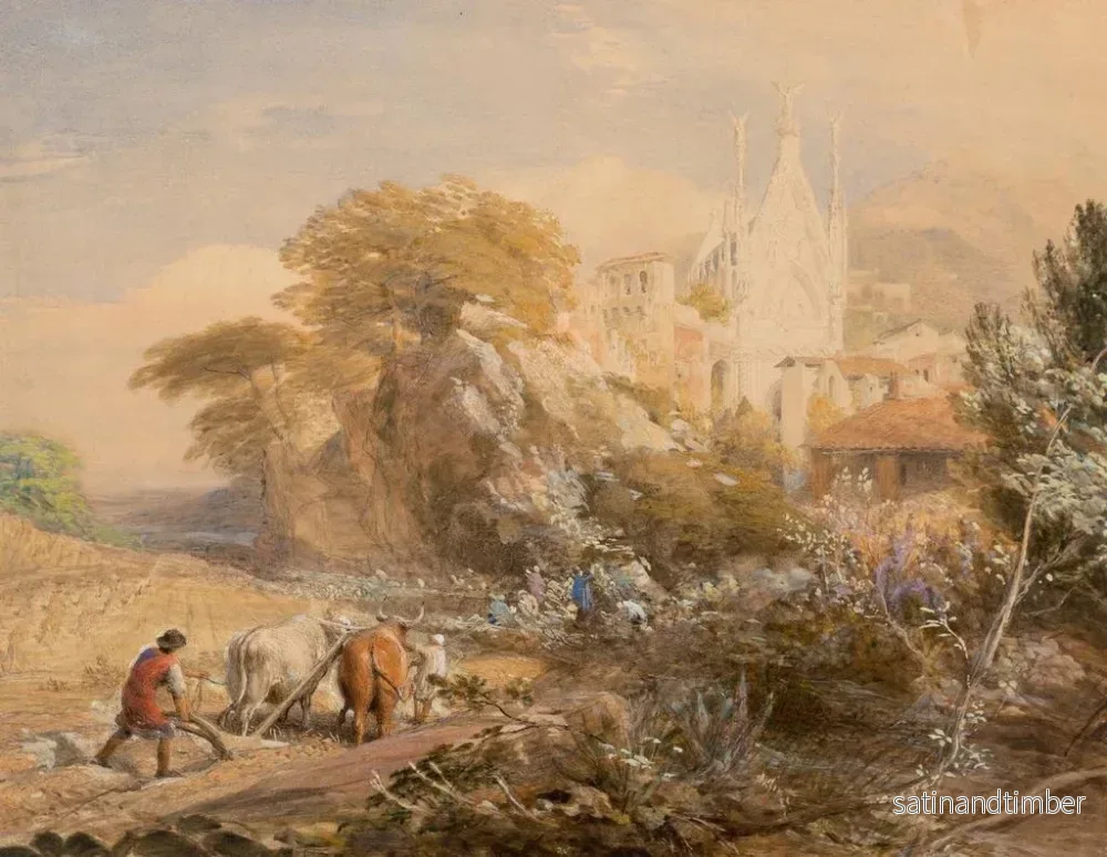 Reproduktion av målningen av skördefält och kloster i La Vocatella nära Corpo di Cava - Samuel Palmer - Bild 2