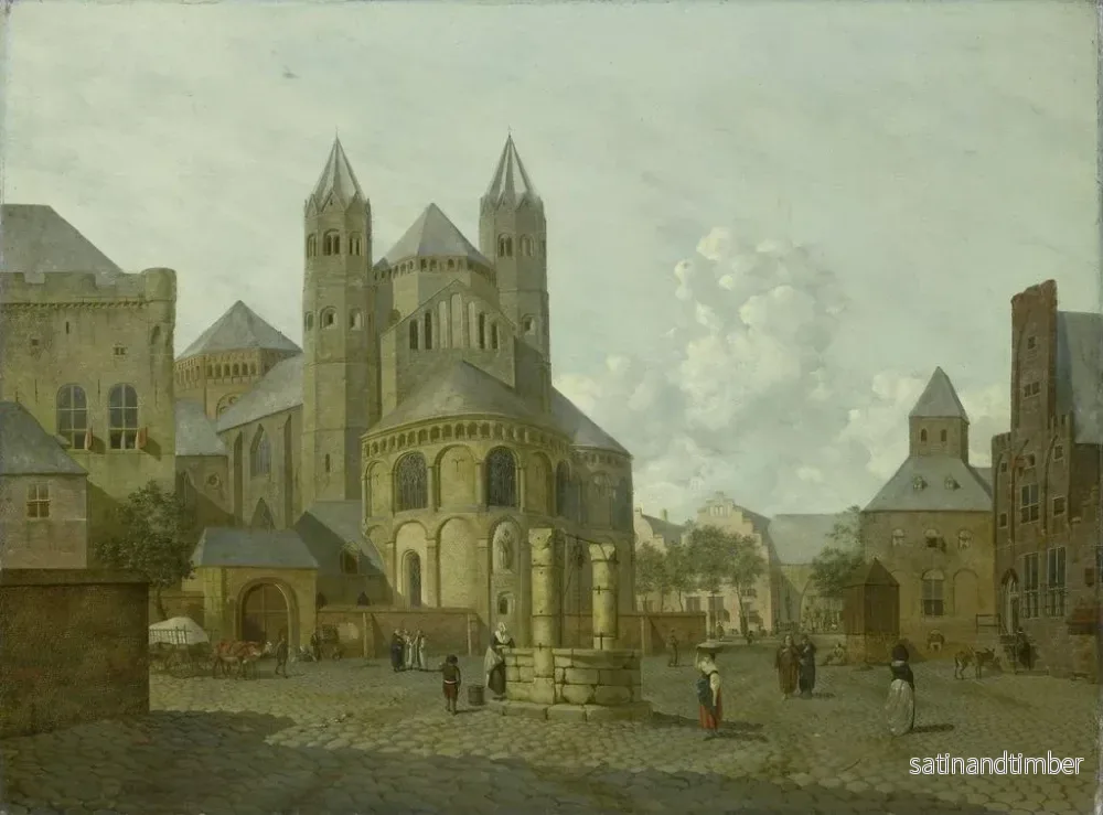 Reproduktion av målningen Landskapsbild av en imaginär stad med romansk kyrka - Johannes Huibert Prins - Bild 2