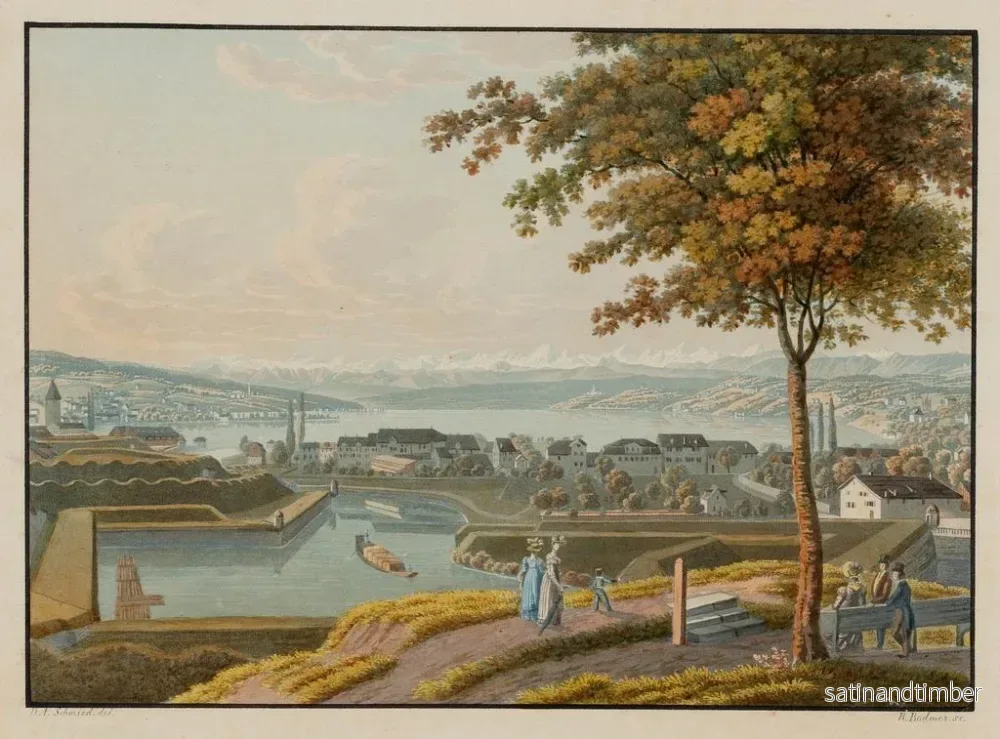 Reproduktion av målningen Vy över sjön och omgivningarna runt Zürich från Chat-muren - David Alois Schmid - Bild 2