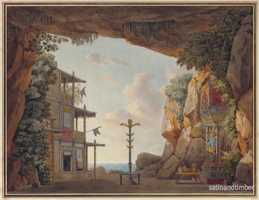 Reproduktion av målningen L: Målning av scenmodell för andra akten av Elisca eller L'Habitante de Madagascar - Jean Thomas Thibault - Bild 2