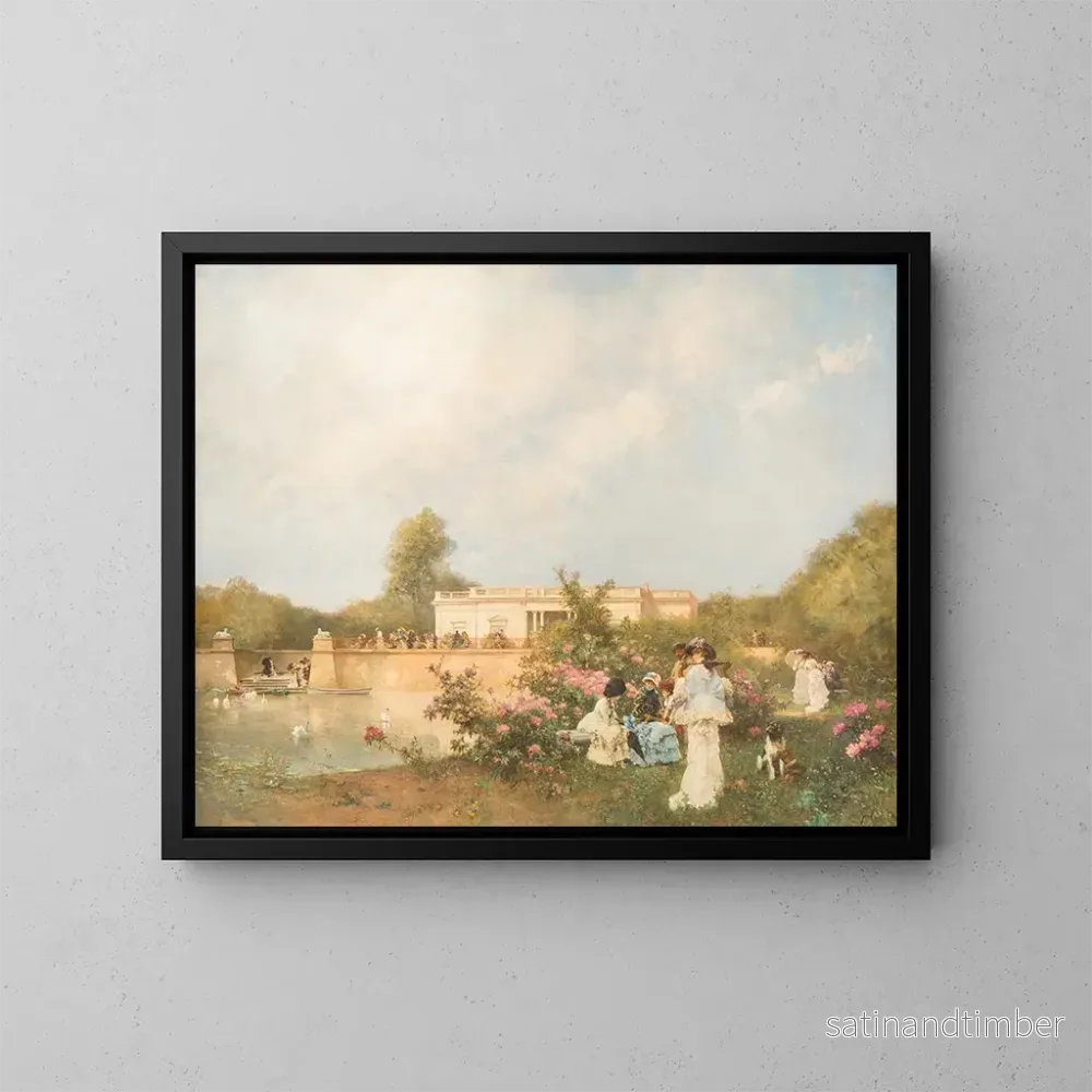 Reproduktion av målningen av sommar dag i trädgården vid palatset - Ferdinand Heilbuth