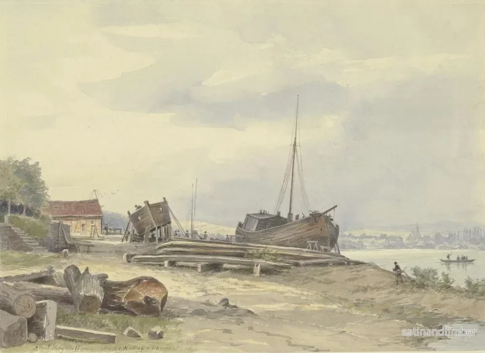 Reproduktion av målningen av varv vid Rhen på stranden nära Niederwalluf - Friedrich Ernst Morgenstern - Bild 2