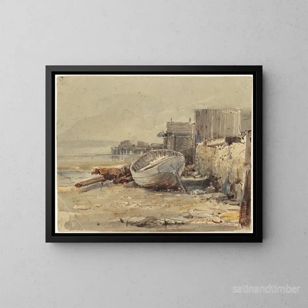 Reproduktion av målningen av skepp som strandat - George Loring Brown