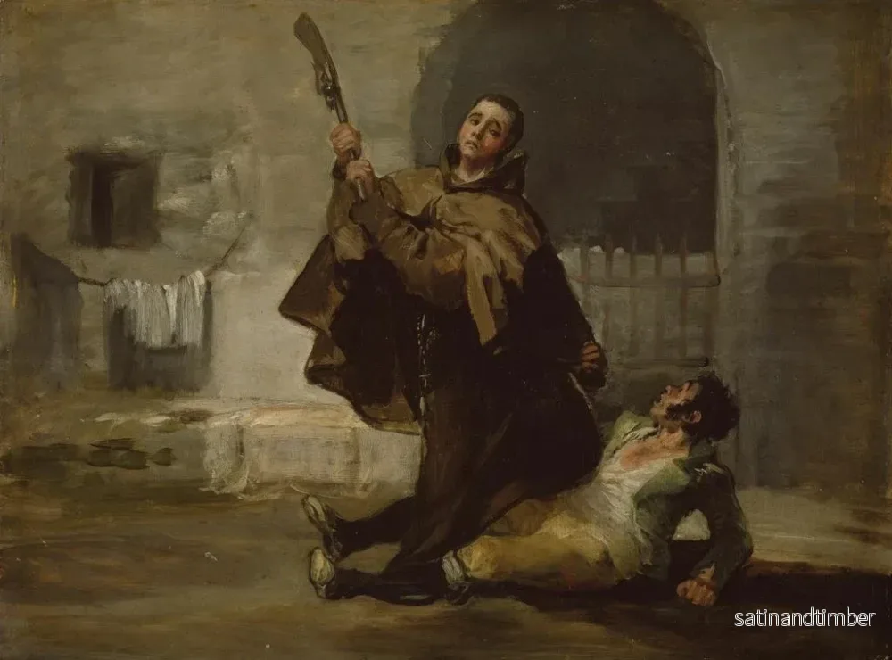 Reproduktion av målningen Le frère Pedro frappe El Maragato avec la crosse du fusil - Francisco de Goya - Bild 2