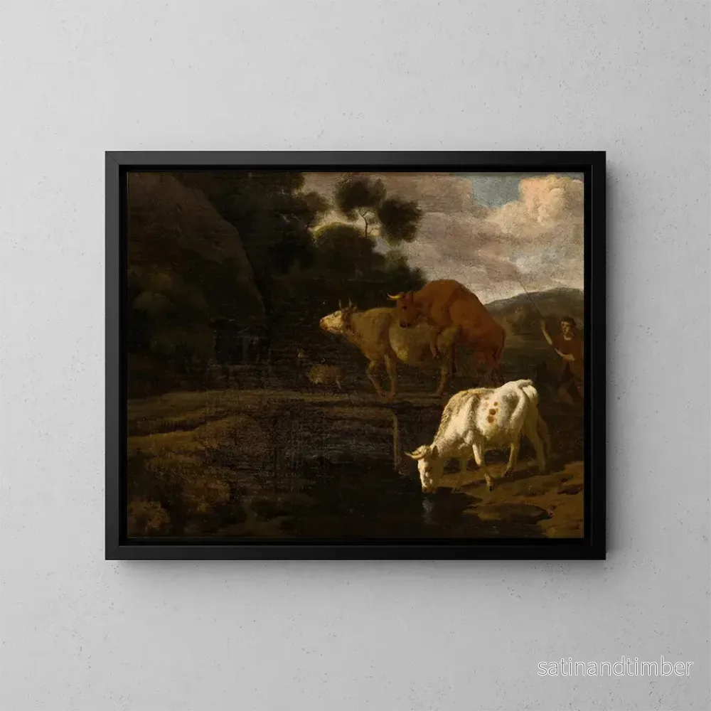 Reproduktion av målningen Vaches sur un pont piétonnier - Dirck van Bergen