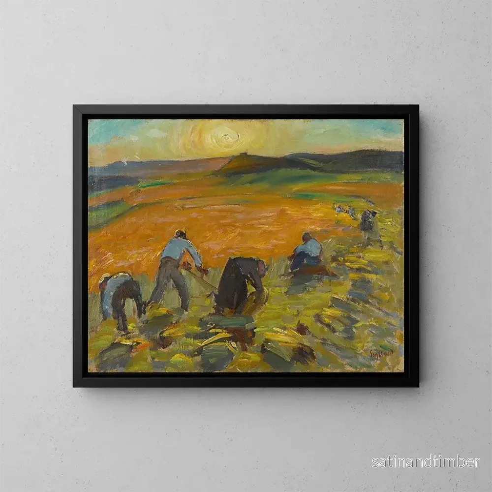 Reproduktion av målningen Moisson au soleil couchant - René Auguste Seyssaud