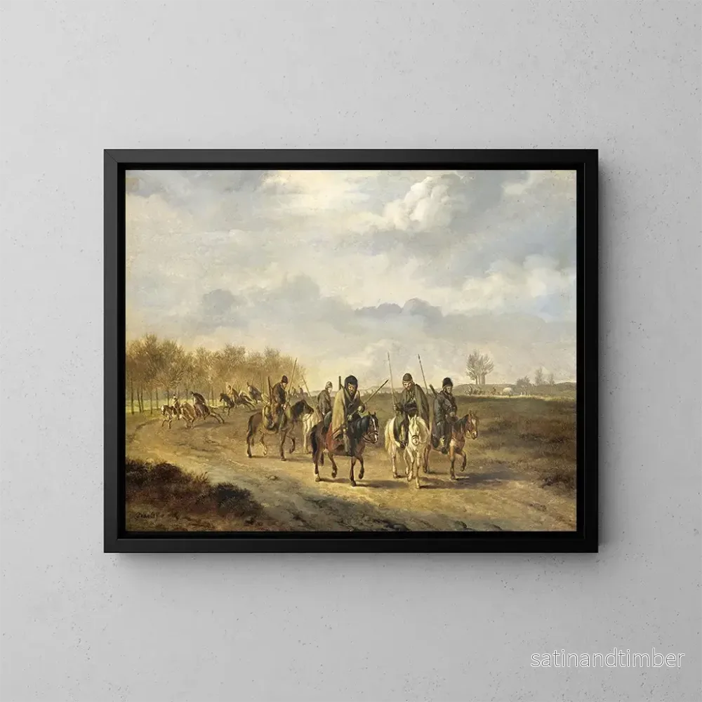 Reproduktion av målningen Cosaques på en landsväg nära Bergen, i Nordholland, 1813 – Pieter Gerardus van Os Reproduktion av målningen Cosaques på en landsväg nära Bergen, i Nordholland, 1813 – Pieter Gerardus van Os