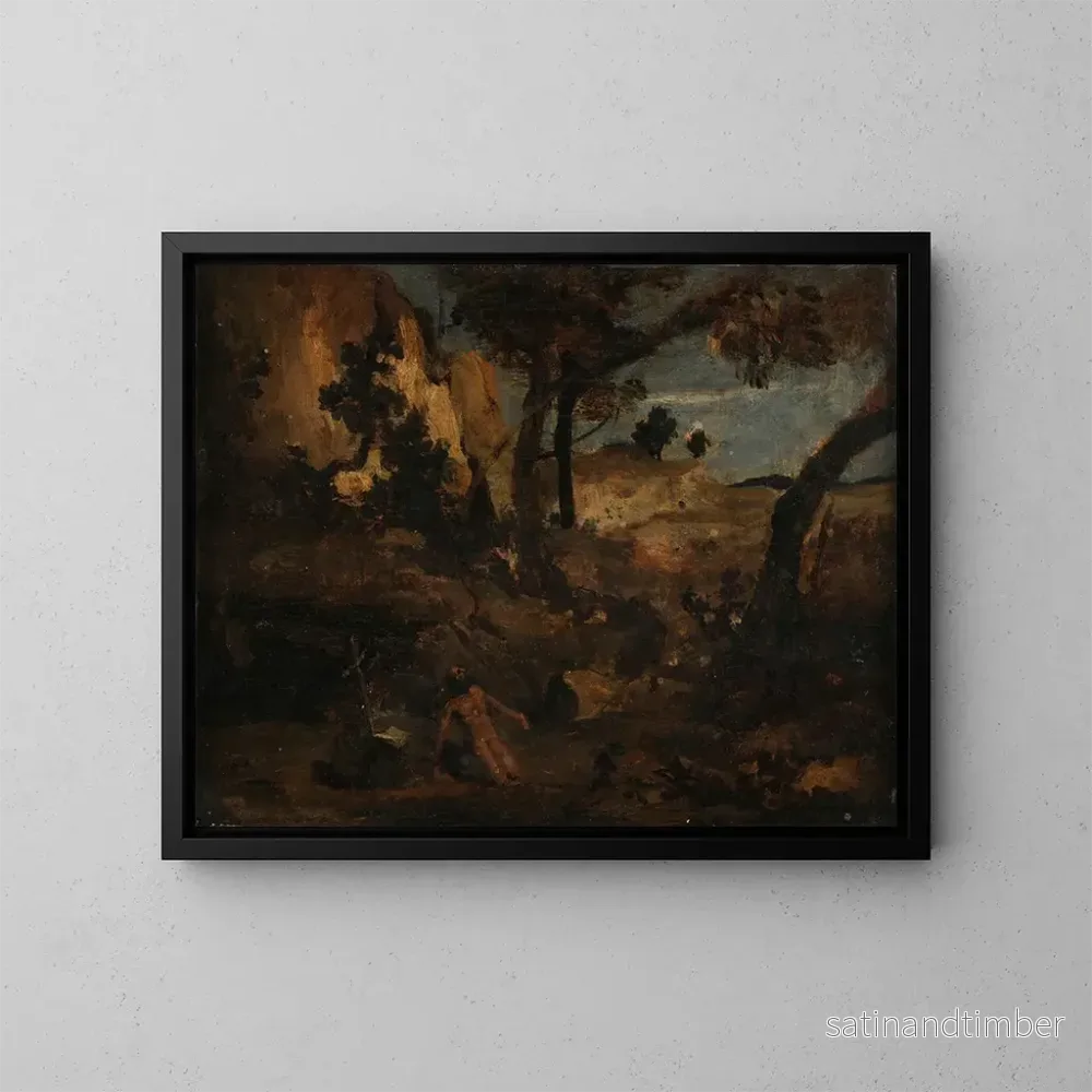 Reproduktion av målningen av Saint Jérôme - Jean-Baptiste-Camille Corot