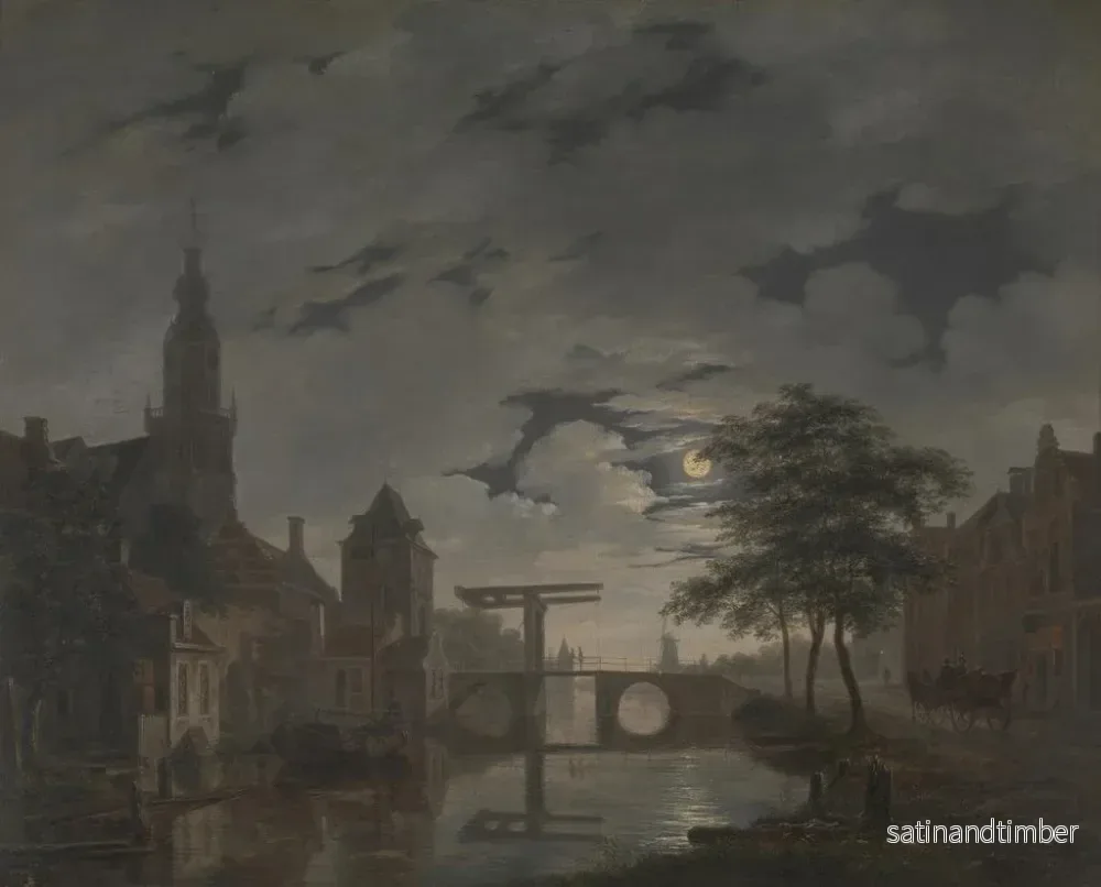 Reproduktion av målningen av holländsk stad under månljus - Bartholomeus Johannes van Hove - Bild 2