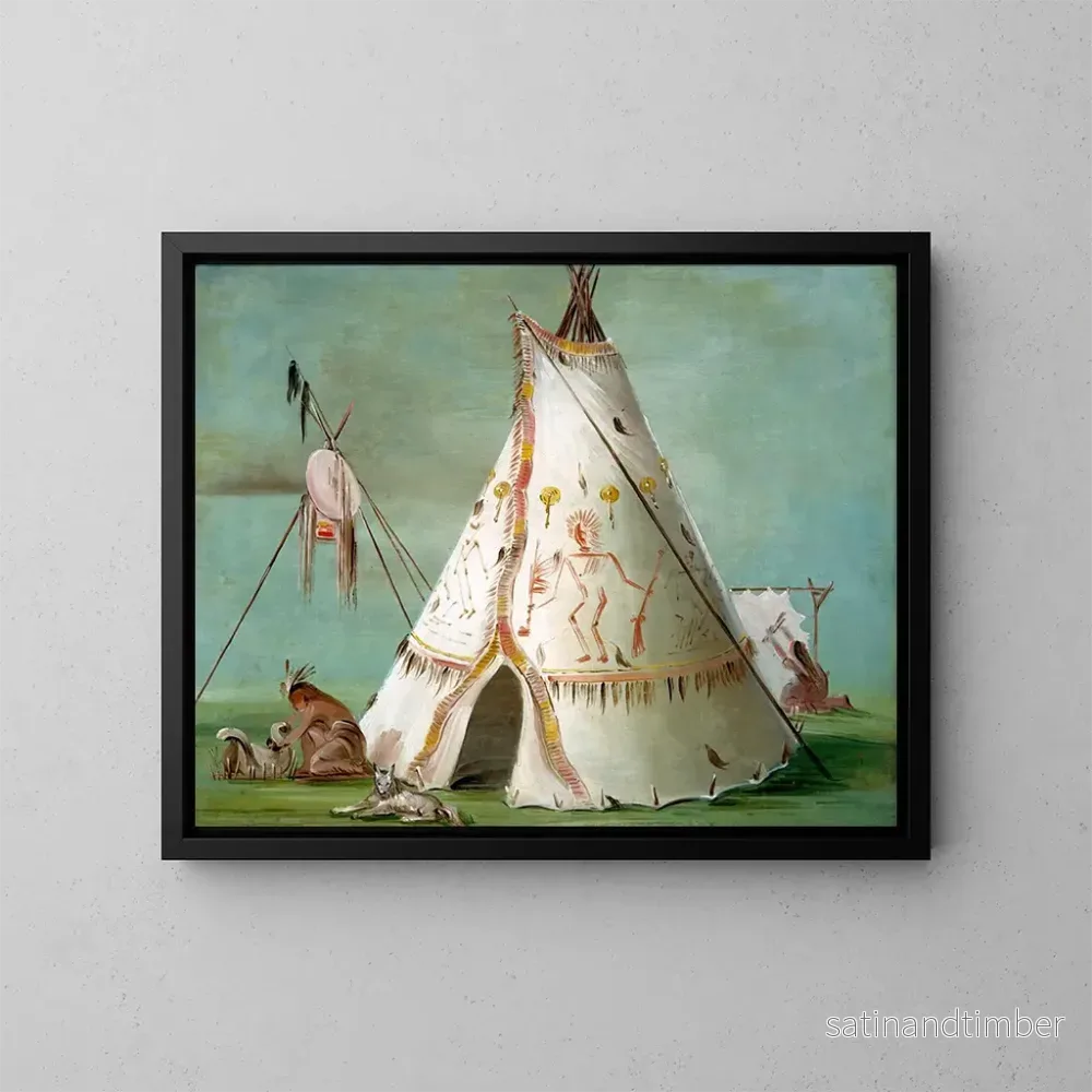 Reproduktion av målningen av Cabane des vingt-cinq peaux de buffle - George Catlin