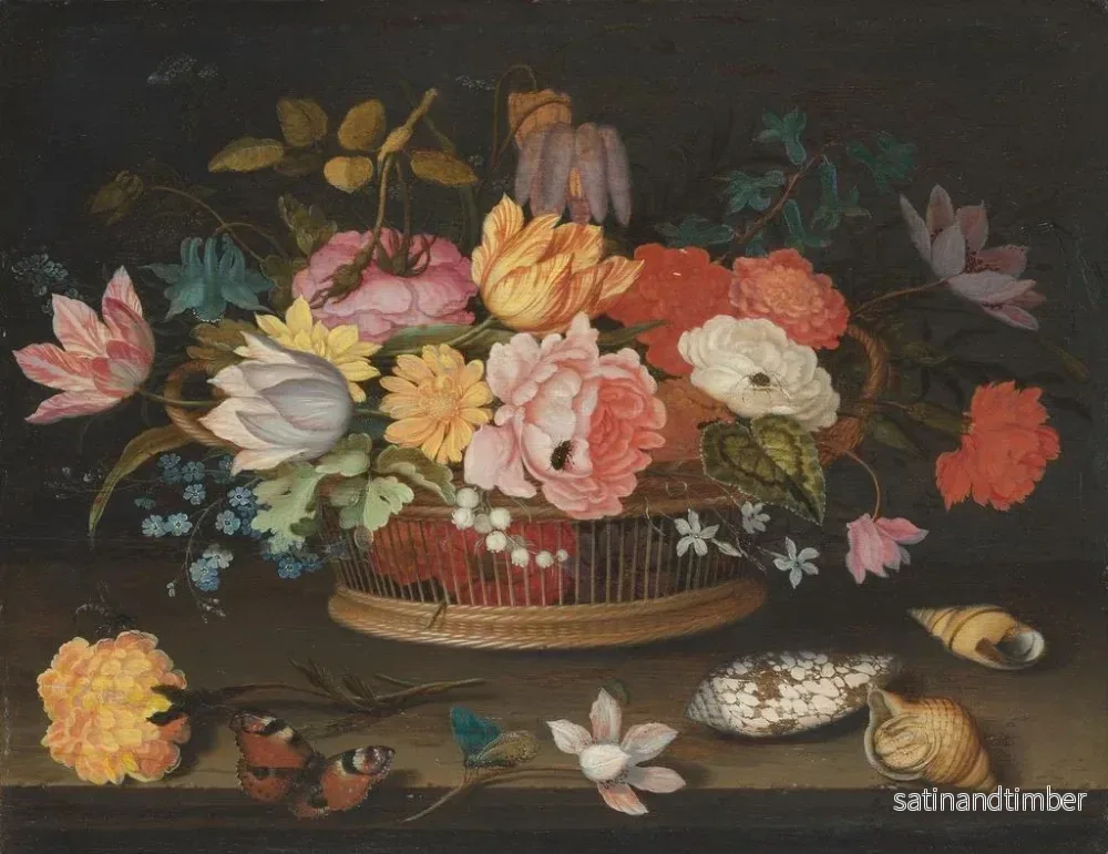 Reproduktion av målningen Blommor i en korg på ett bord - Balthasar van der Ast - Bild 2