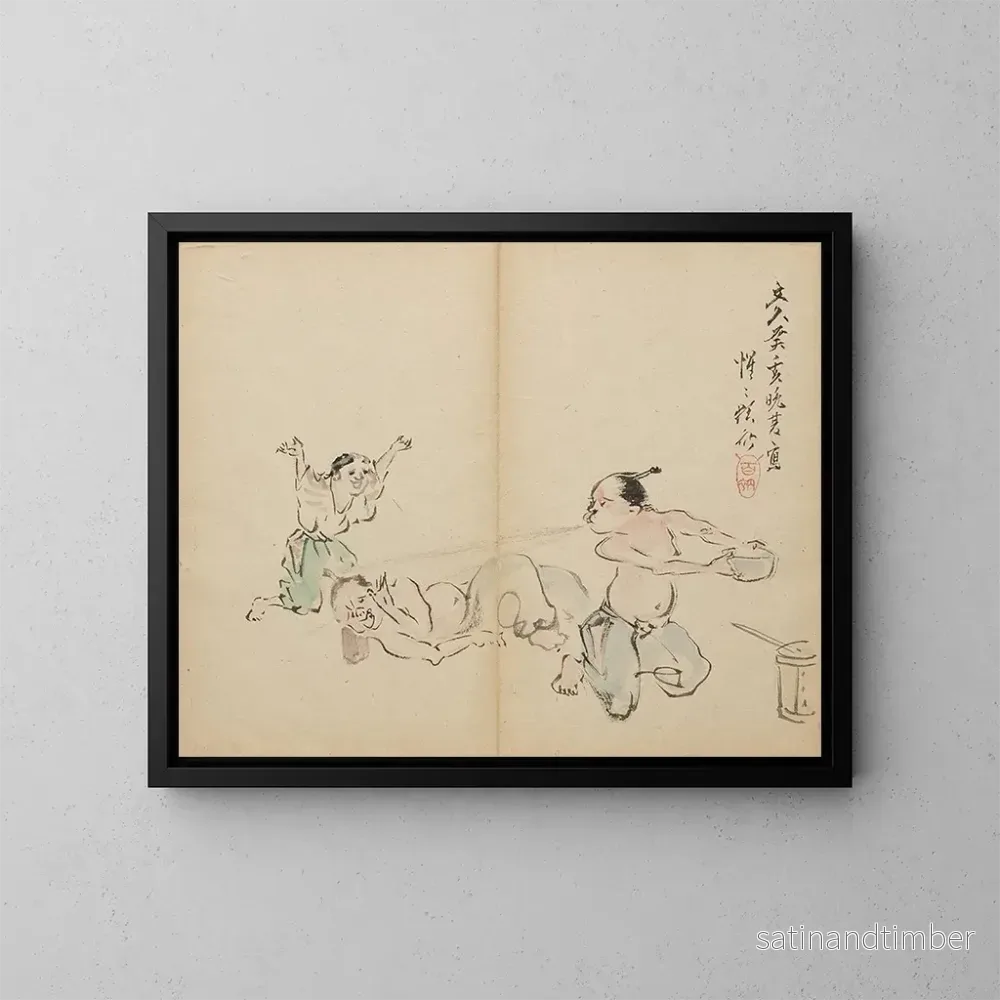 Reproduktion av målningen Friskt ångbad vid vilostunden - Kawanabe Kyōsai