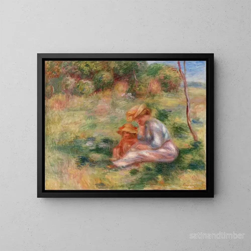 Reproduktion av målningen av kvinna och barn i gräset - Pierre-Auguste Renoir
