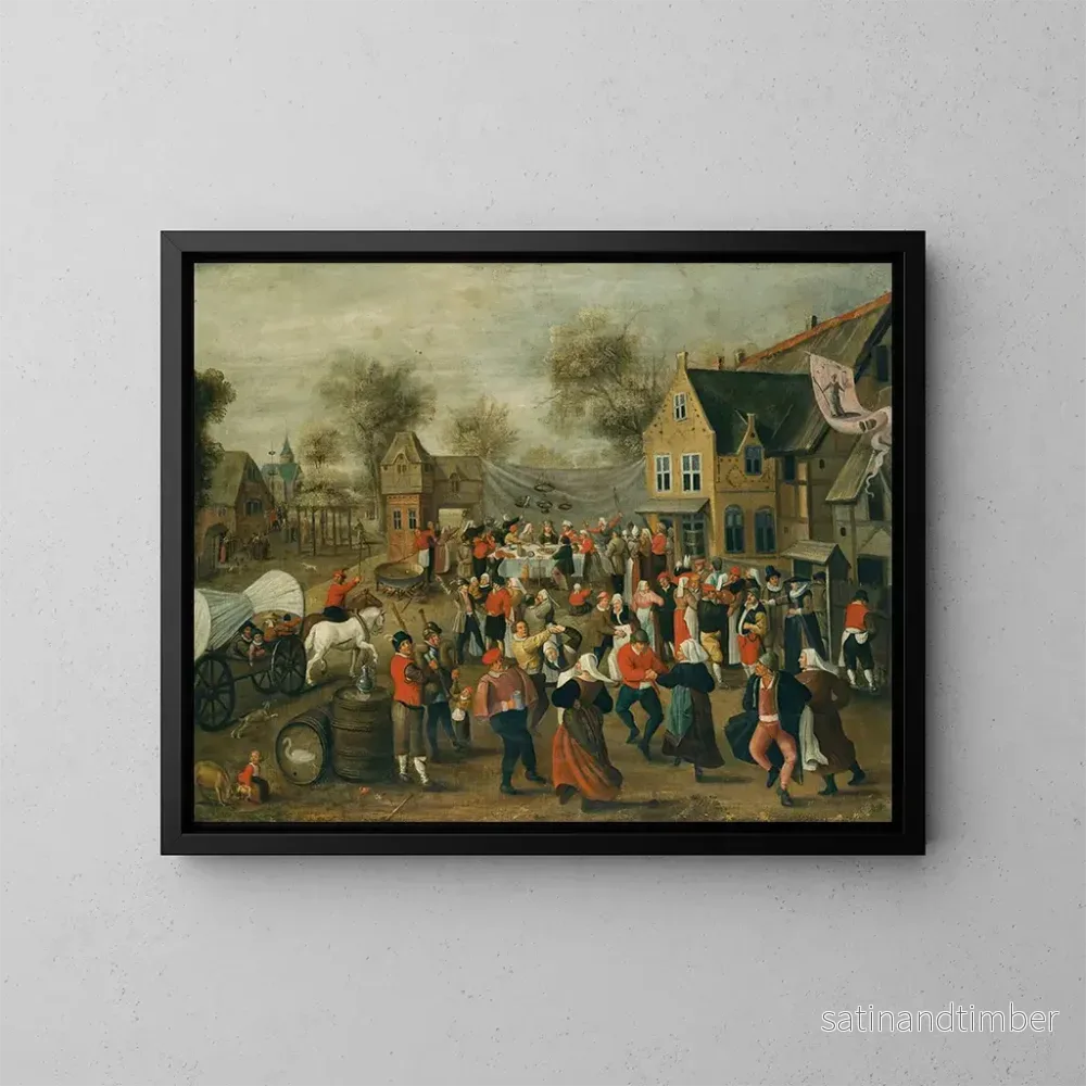 Reproduktion av målningen En bröllopsfest i en by - Ecole de Marten van Cleve l'Ancien