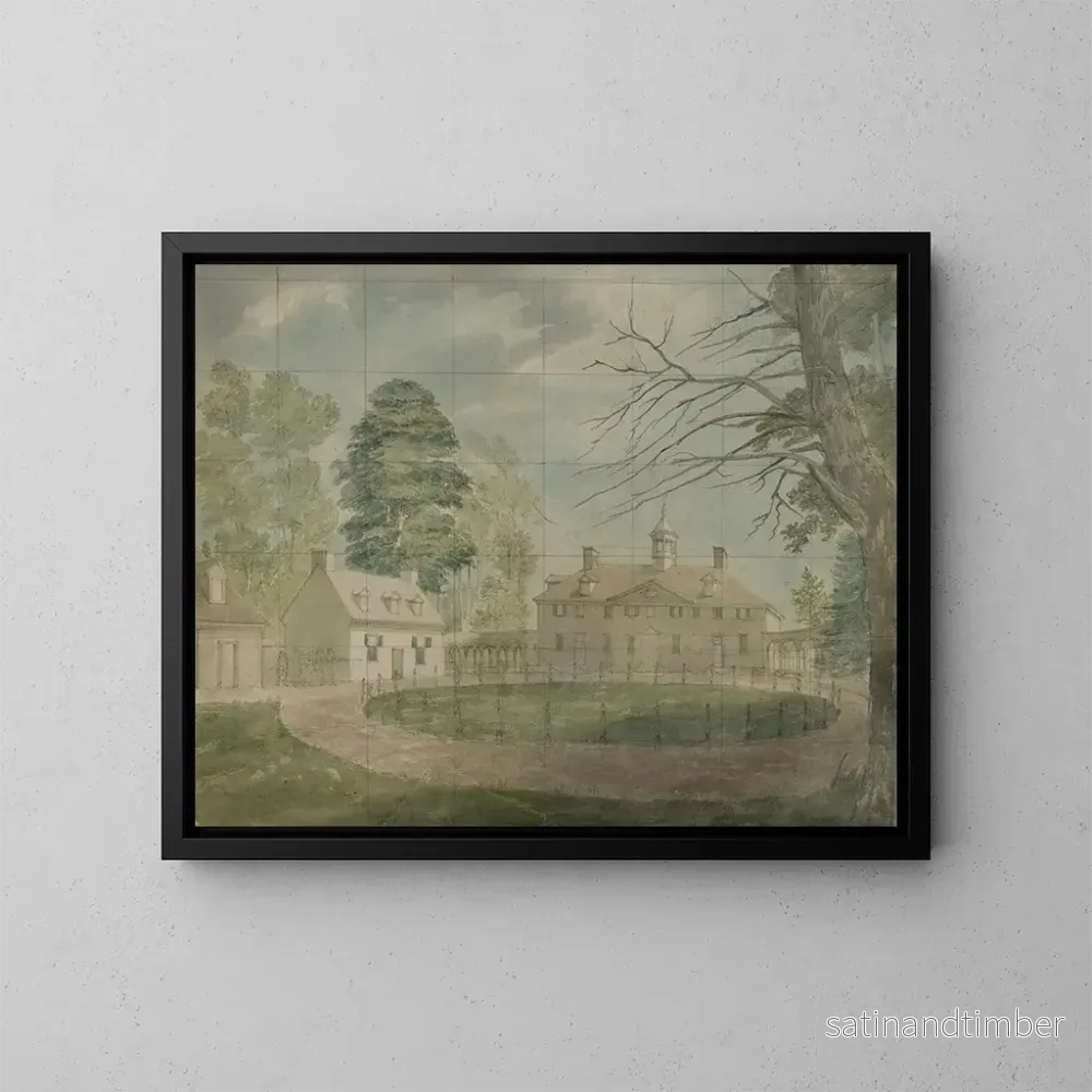 Reproduktion av målningen Mount Vernon med annexer sett från andra sidan av gången – John Rubens Smith Reproduktion av målningen Mount Vernon med annexer sett från andra sidan av gången – John Rubens Smith