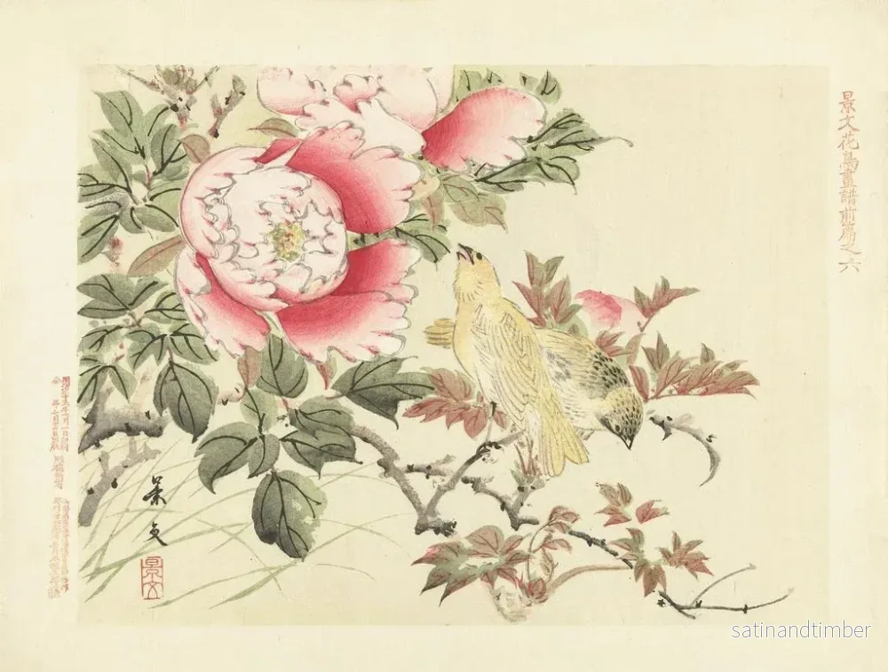 Reproduktion av målningen Pivoine arborescente et canari - Matsumura Keibun - Bild 2