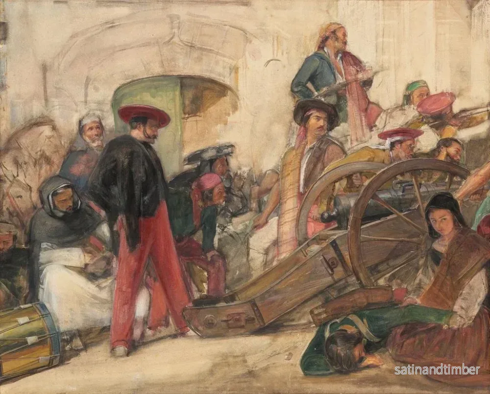 Reproduktion av målningen Scen de bataille espagnole: La proclamation de Don Carlos - John Frederick Lewis - Bild 2