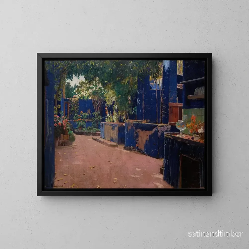 Reproduktion av målningen Innergård blå till Arenys de Munt – Santiago Rusiñol