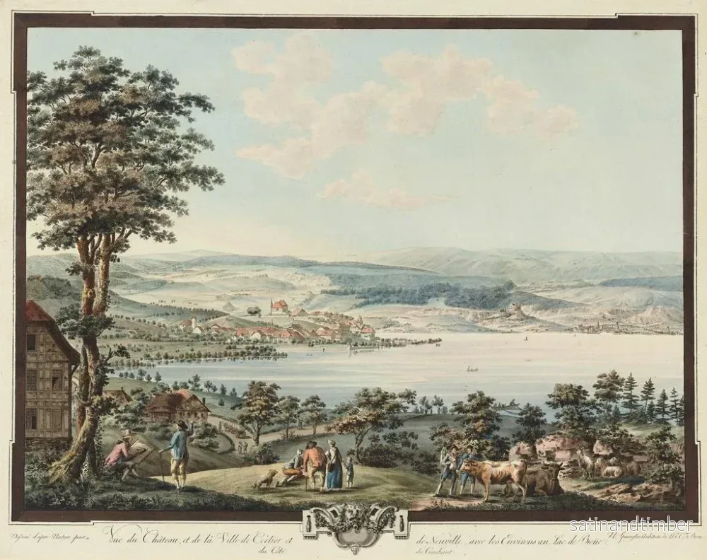 Reproduktion av målningen Vue du Château et de la Ville de Cerlier et de Neuville avec les Environs au Lac de Bienne - Niklaus Sprüngli - Bild 2