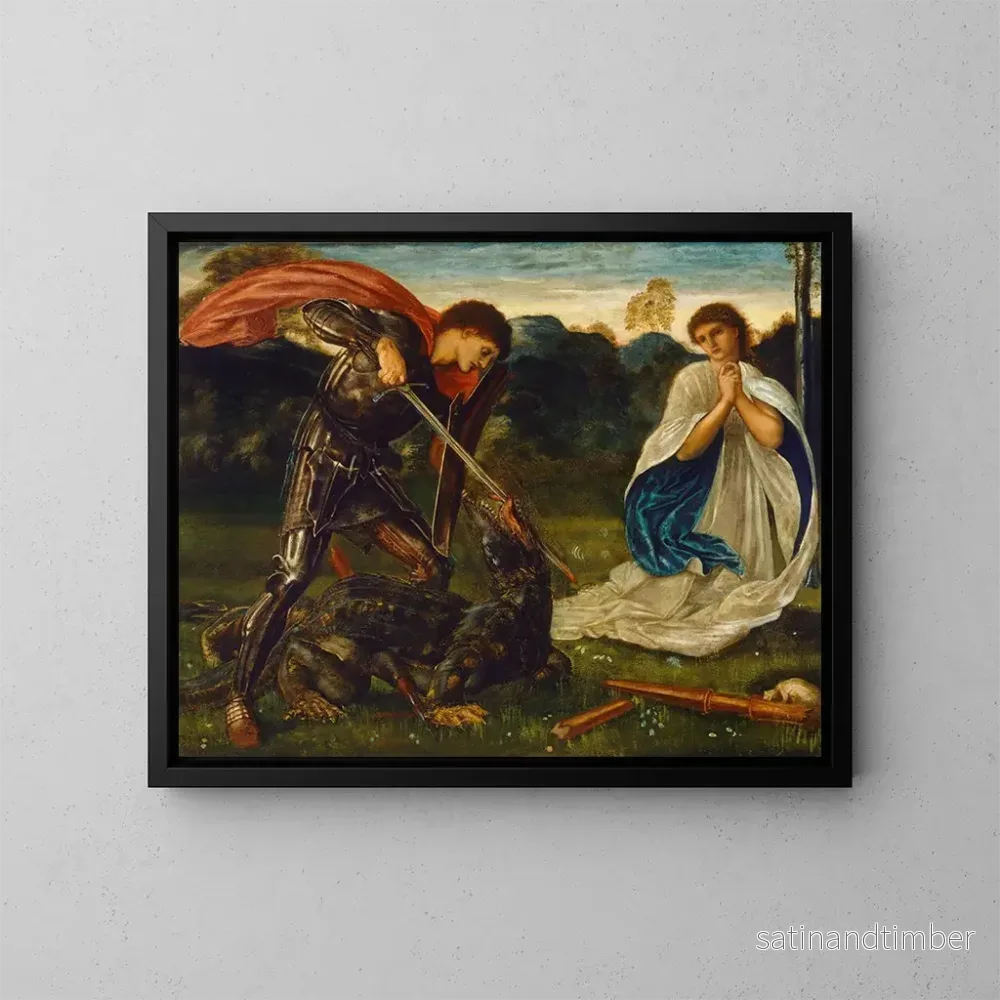 Reproduktion av målningen La lutte de saint Georges contre le dragon VI - Sir Edward Coley Burne-Jones