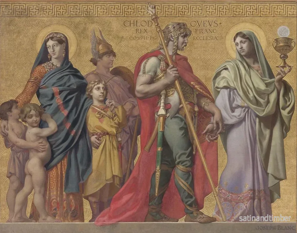 Reproduktion av målningen La Foi entraînant Clovis, suivie de la reine et de ses enfants, puis de divers saints et guerriers - Joseph Blanc - Bild 2