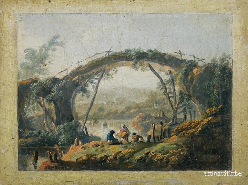 Reproduktion av målningen En par landskapsmålningar med floder och figurer som närmar sig en bro - Jean-Baptiste Pillement - Bild 2