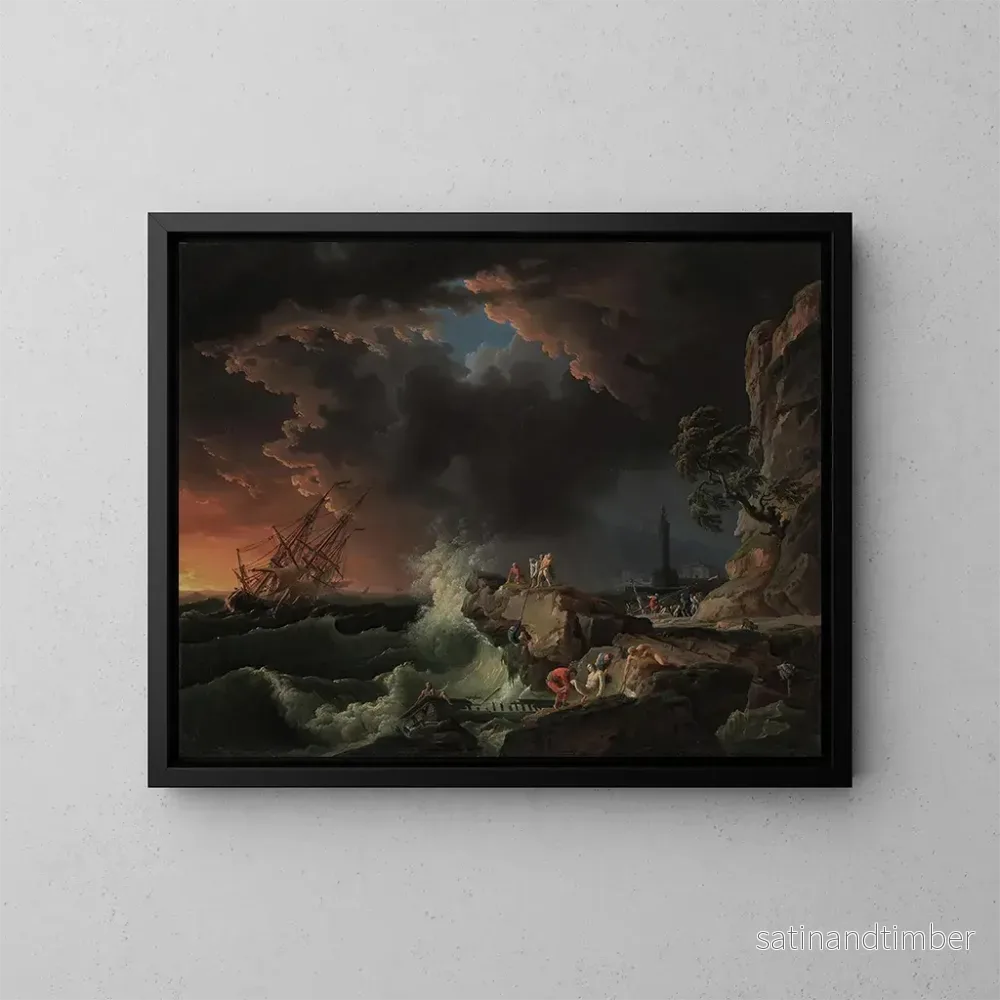 Reproduktion av målningen En skeppsbrott med figurer som landstiger - Claude-Joseph Vernet