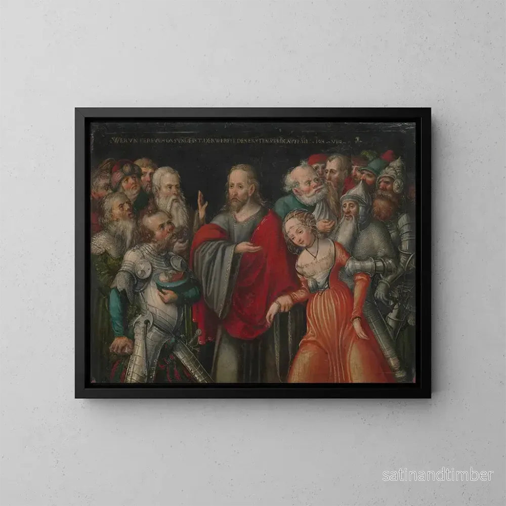 Reproduktion av målningen Le Christ et la femme adultère - Lucas Cranach le Jeune