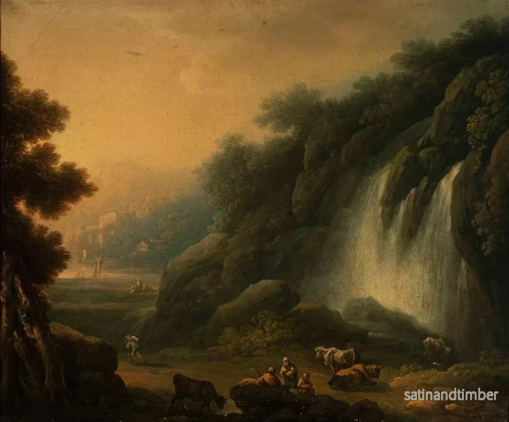 Reproduktion av målningen Landskapsbild av berg med ett vattenfall och personer - Franciszek Ksawery Lampi - Bild 2