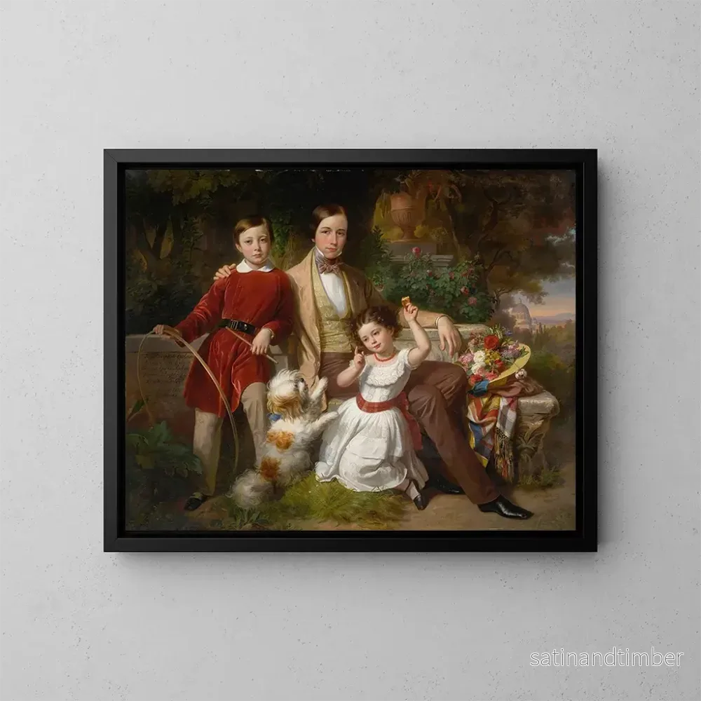 Reproduktion av målningen Le prince de Valmontone med Gwendalina Doria Pamphili och Bertram Talbot i en trädgård vid en villa - Karl von Blaas