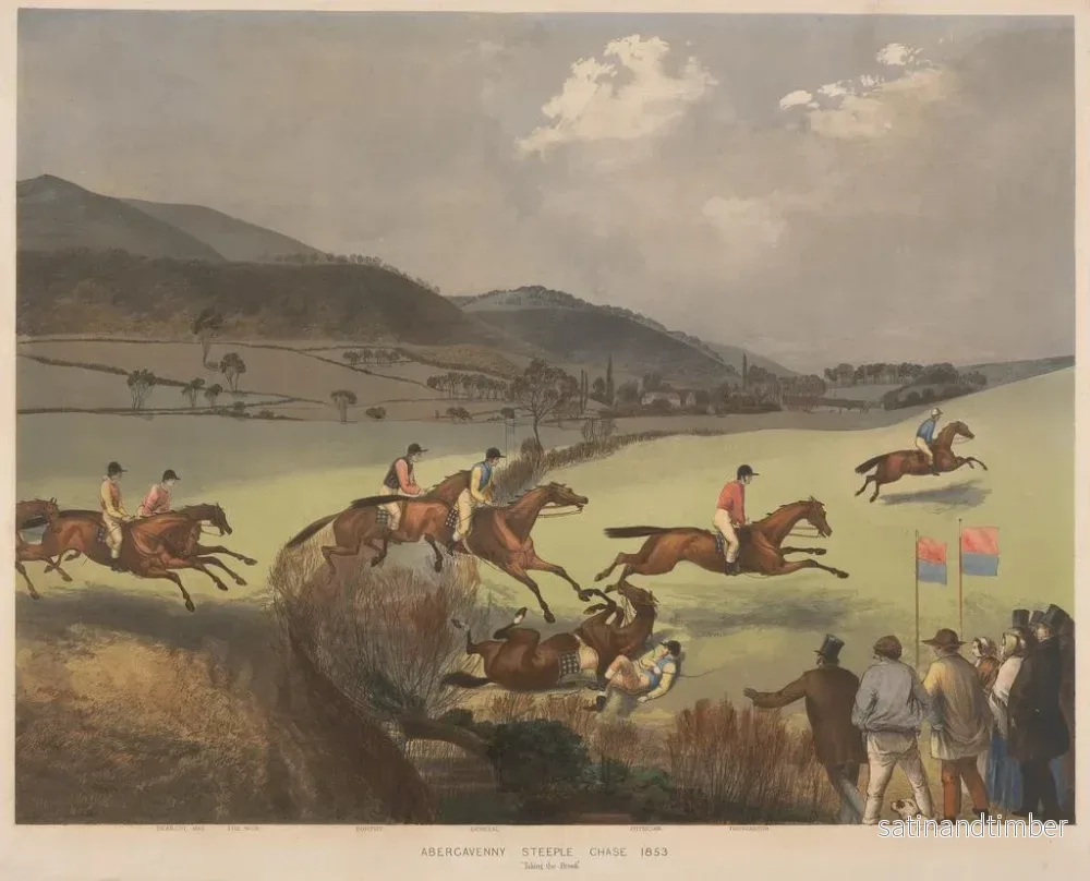 Reproduktion av målningen La course de steeple d'Abergavenny prenant le ruisseau Ma chérie la nonne Pape médecin général Laboureur de Thurgarton - Charles Denton - Bild 2