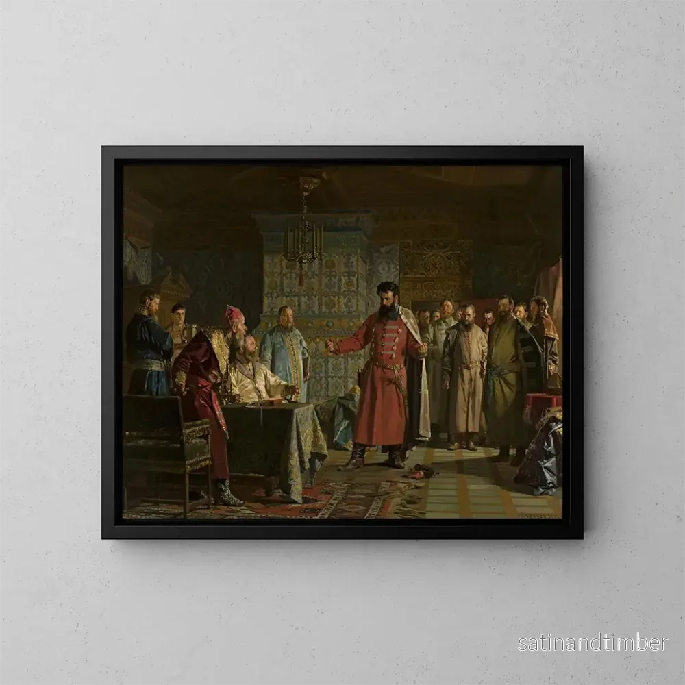 Reproduktion av målningen La querelle de Zakhary Lyapunov avec le tsar Vasili Chouïski - Nikolay Nevryov