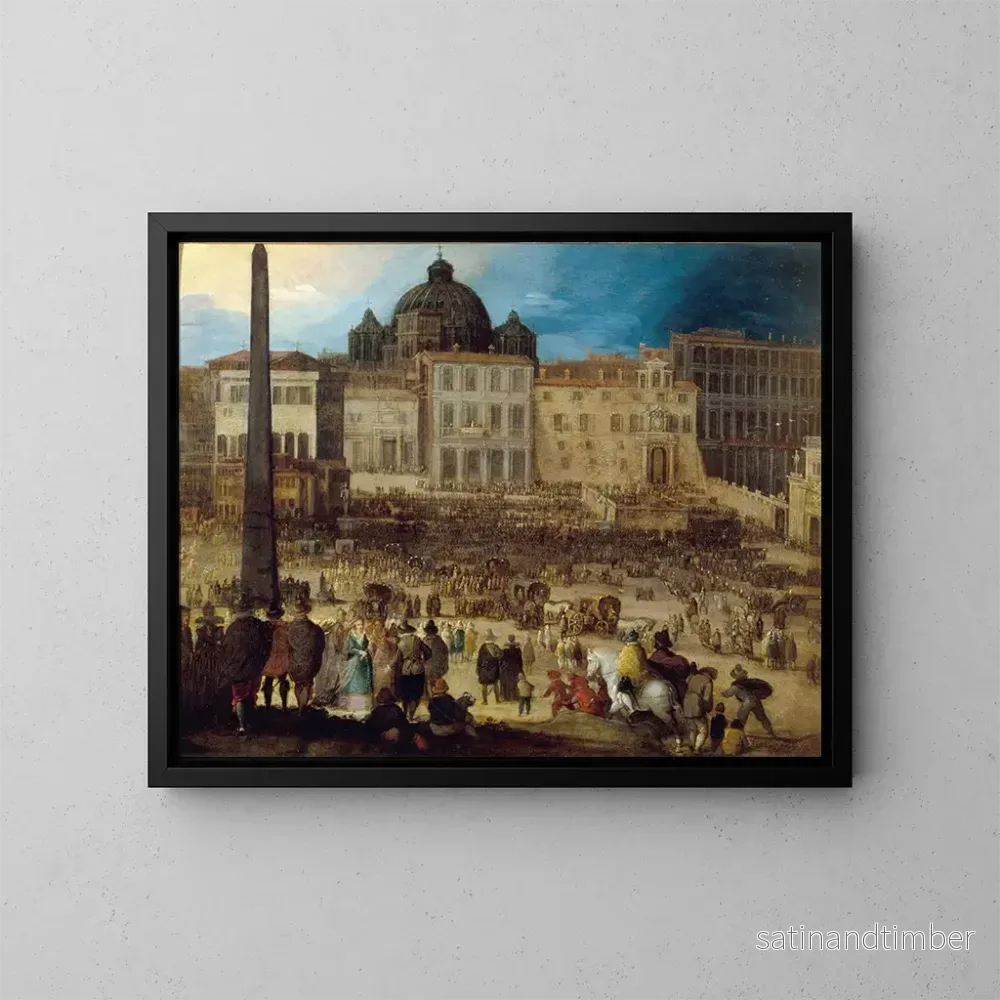Reproduktion av målningen Vue de la place Saint-Pierre à Rome lors de l'élection du pape Clément VIII en 1592 - Louis de Caulery