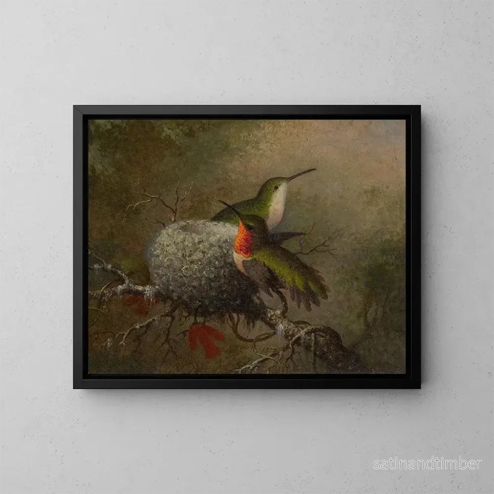 Reproduktion av målningen av två svalor nära sitt bo - Martin Johnson Heade