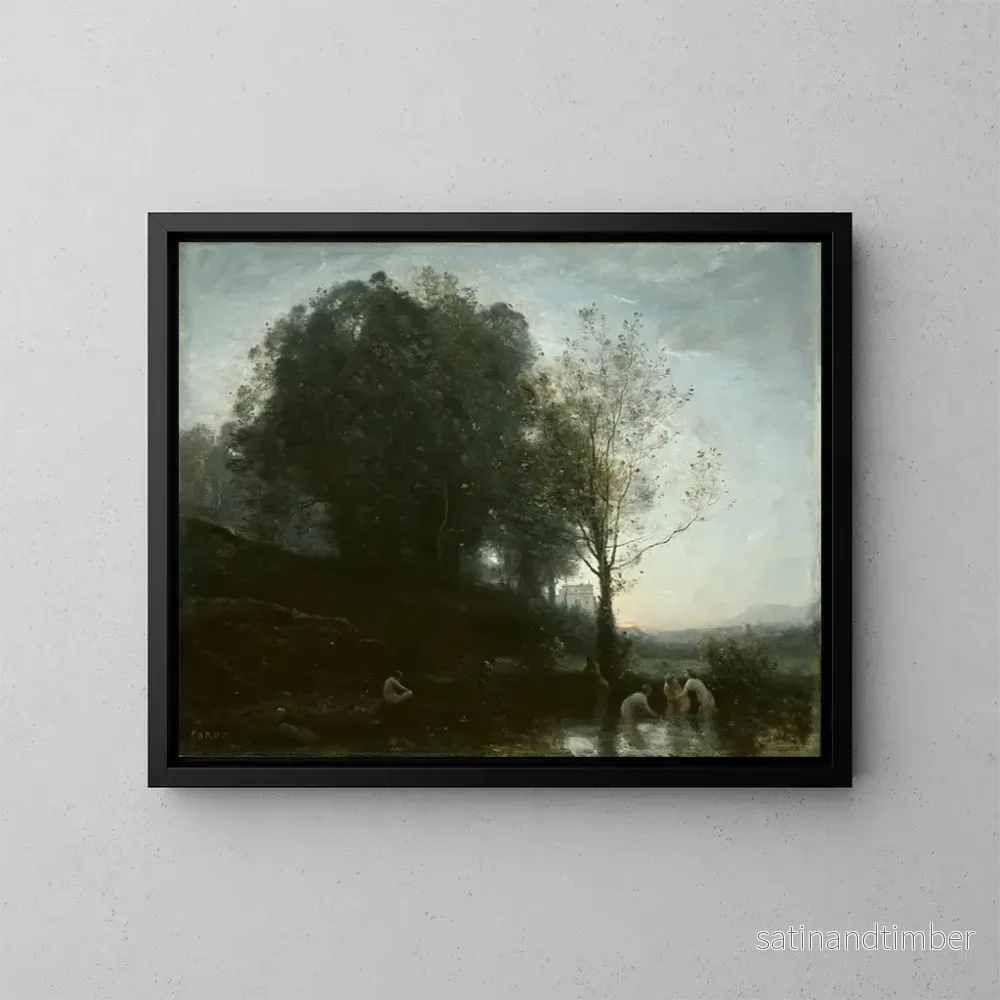 Reproduktion av målningen Nymphe och barn i badet - Jean-Baptiste-Camille Corot