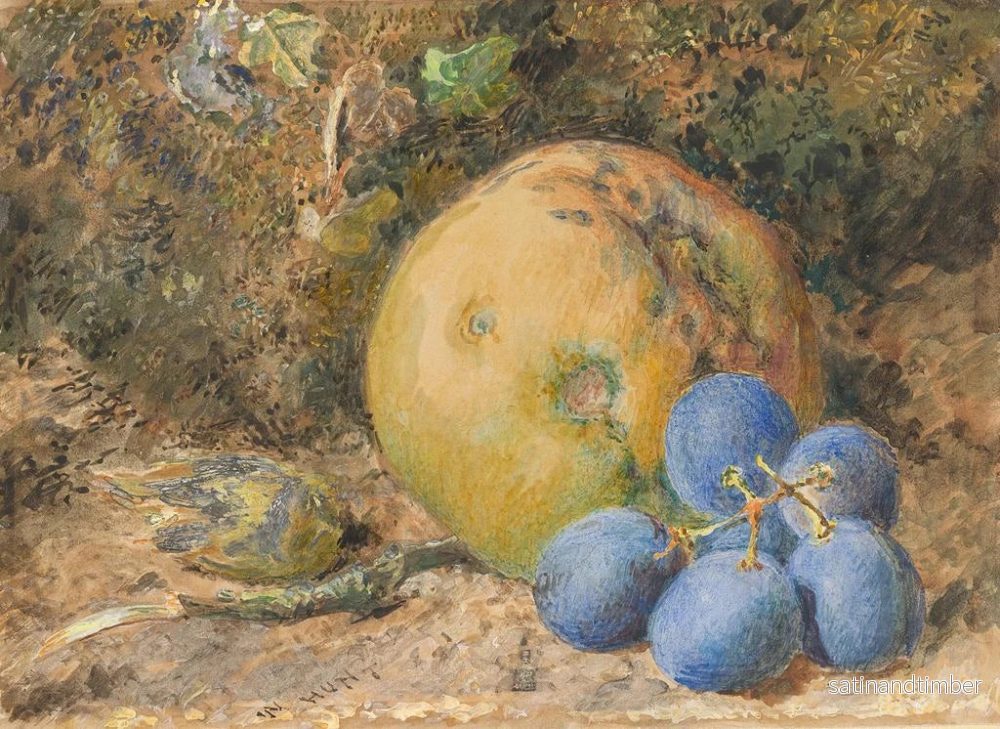 Reproduktion av målningen En äpple, druvor och en hasselnöt på en mossbänk - William Henry Hunt - Bild 2