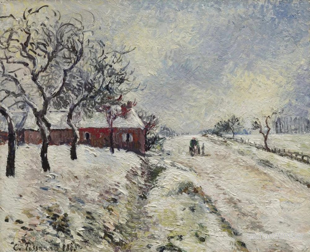 Reproduktion av målningen av snötäckt väg med hus i närheten av Éragny - Camille Pissarro - Bild 2